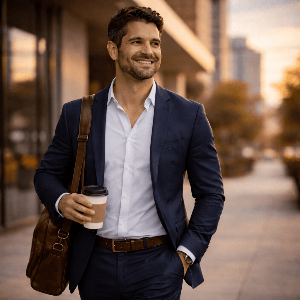 Pessoa confiante em rotina ativa com clima de proteção e segurança