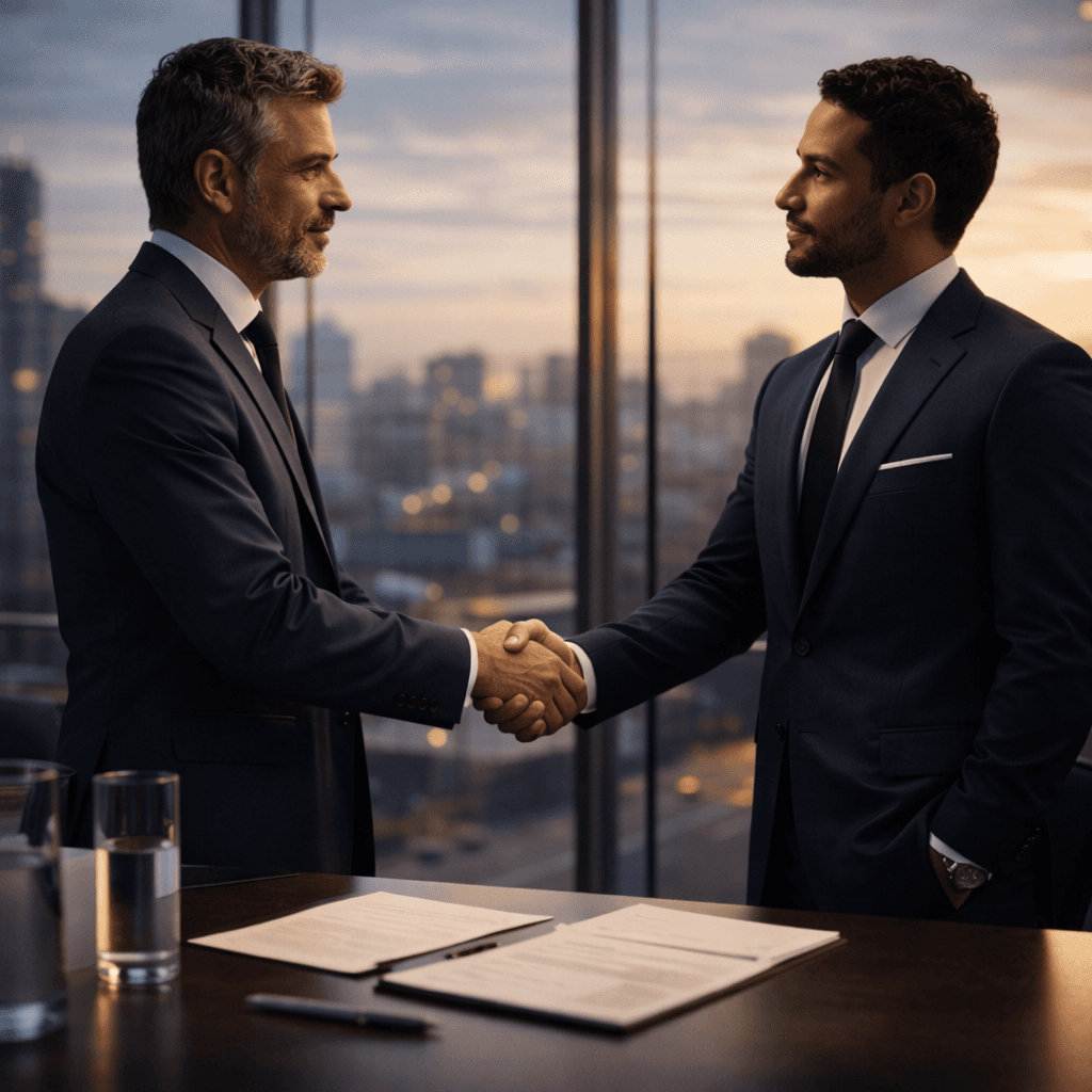 Executivo assinando contrato em ambiente corporativo moderno