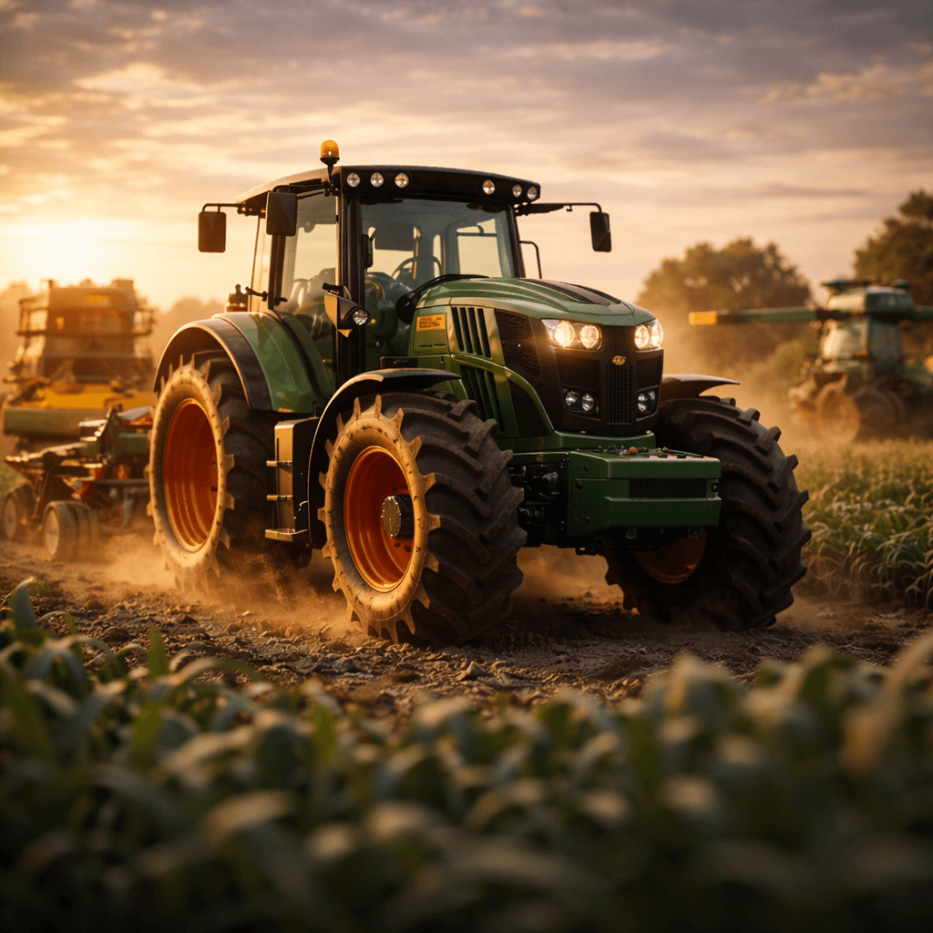 Trator moderno em lavoura com cenário premium