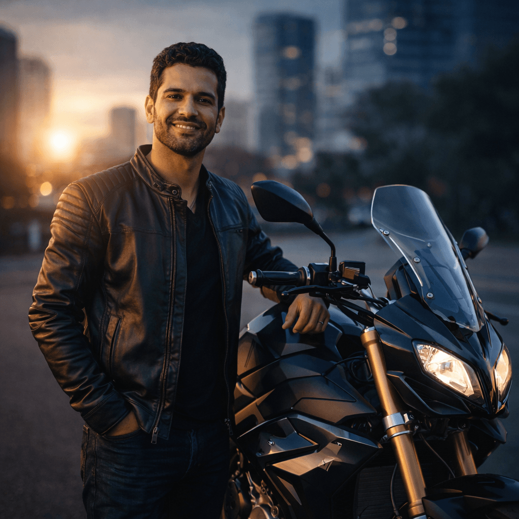 Motociclista ao lado da moto após assistência 24h