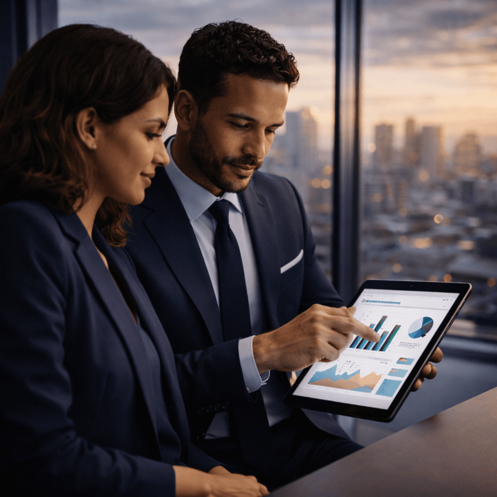 Equipe corporativa analisando planejamento financeiro