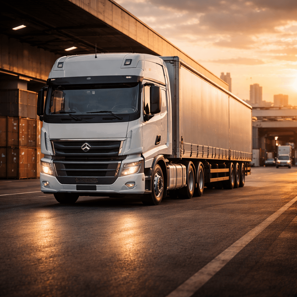 Transporte de cargas em operação logística com caminhão moderno